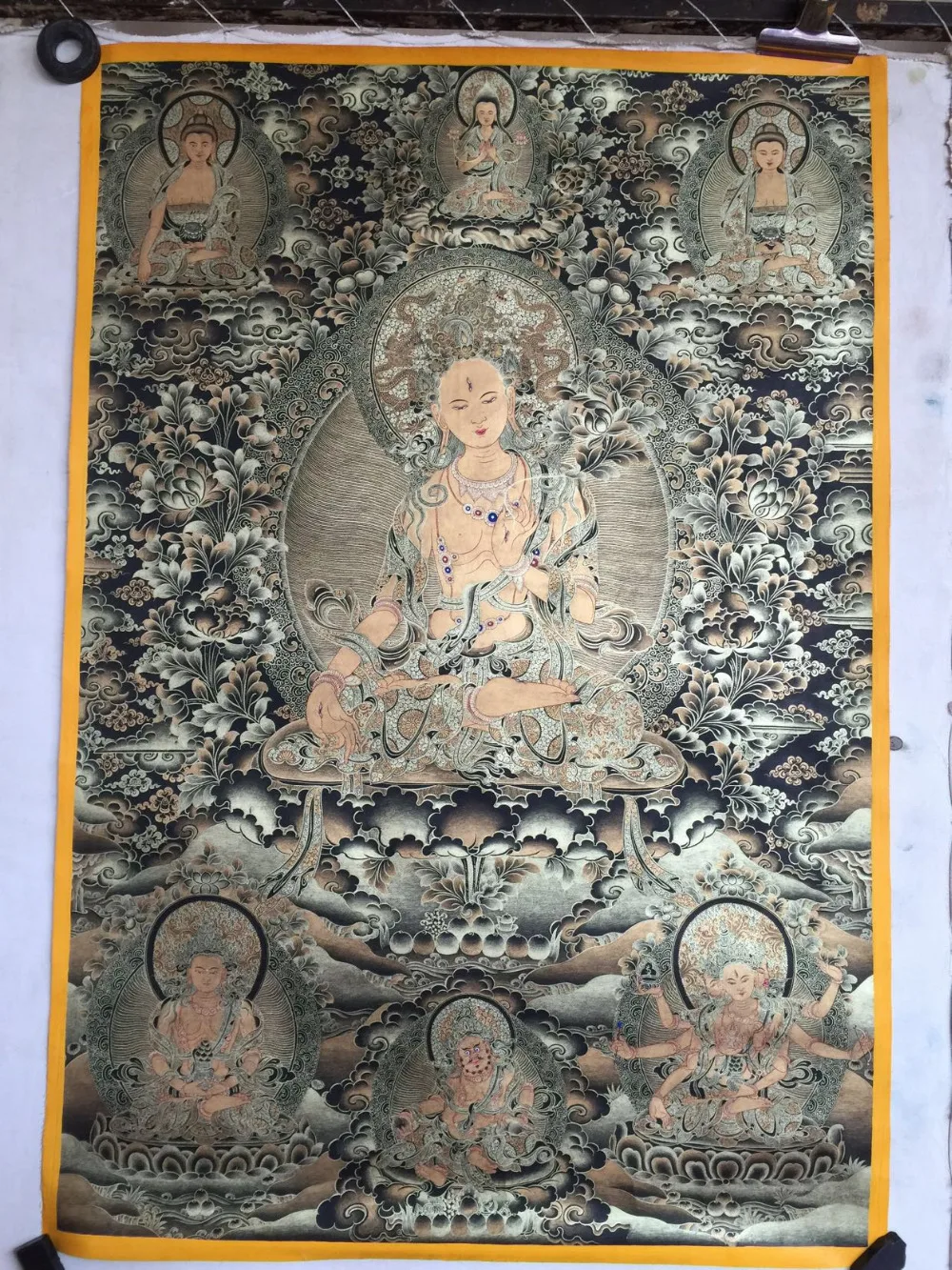

Три белых тары черного золота thangkas. 80x65 Рисование основных размеров/художник-quedan zhaxi