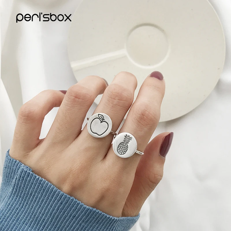 

Кольцо для женщин Peri'sBox, милое 925 пробы Серебряное кольцо с фруктовым принтом, простое маленькое монетное кольцо с дисками, индивидуальное р...