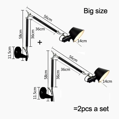 2pcs big size black 2 шт./компл. шероховатой поверхностью черного современный складной Настенные светильники с длинными поворотный кронштейн регулируемый Алюминий Настенные светильники телескопическая Настенные светильники ночники - Цвет абажура: 2pcs big size black