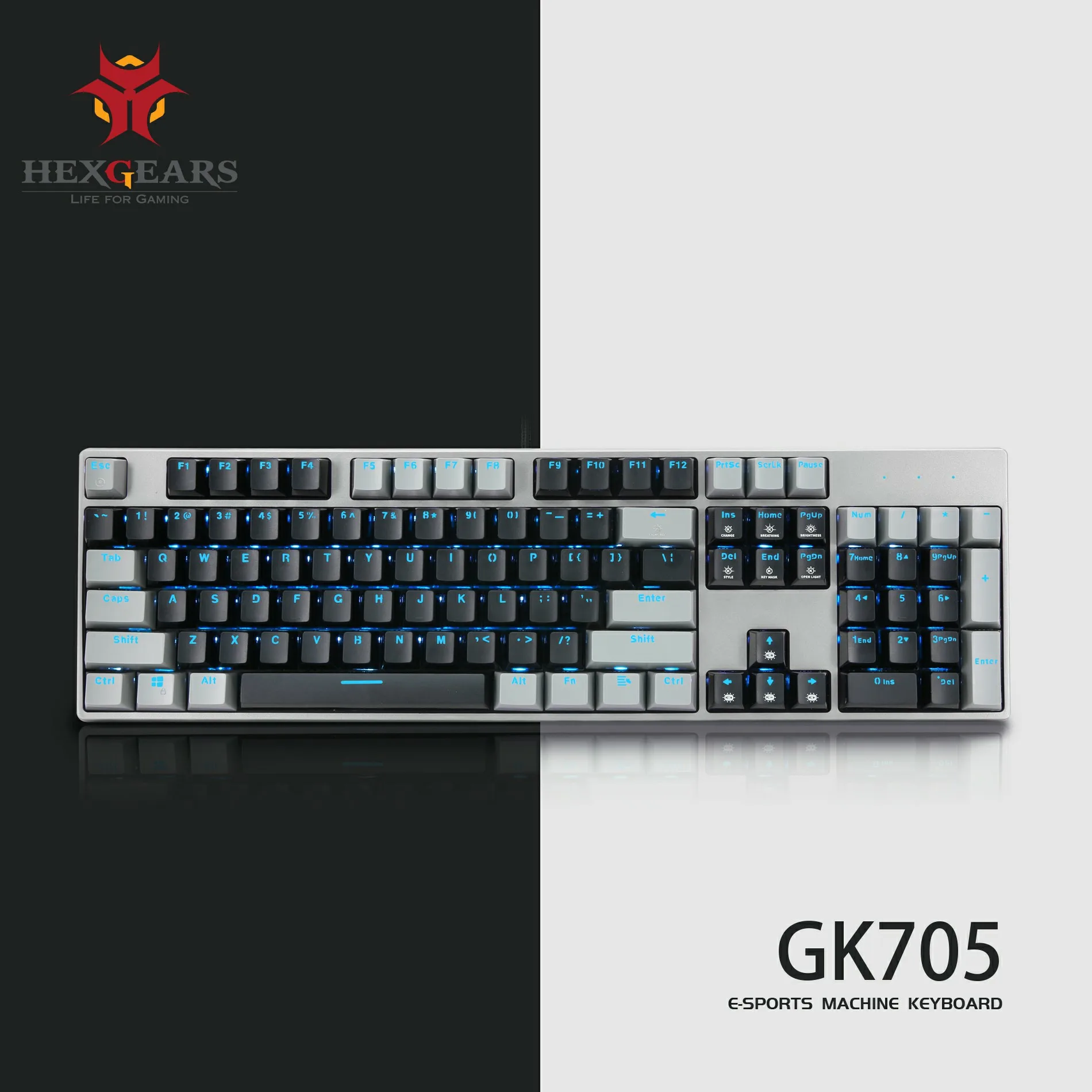 HEXGEARS GK705 Hot Swappable Brown Kailh Box Switch Gaming Mechanical Keyboard 104 Keys Professional Gamers Keyboard Black-Gray
