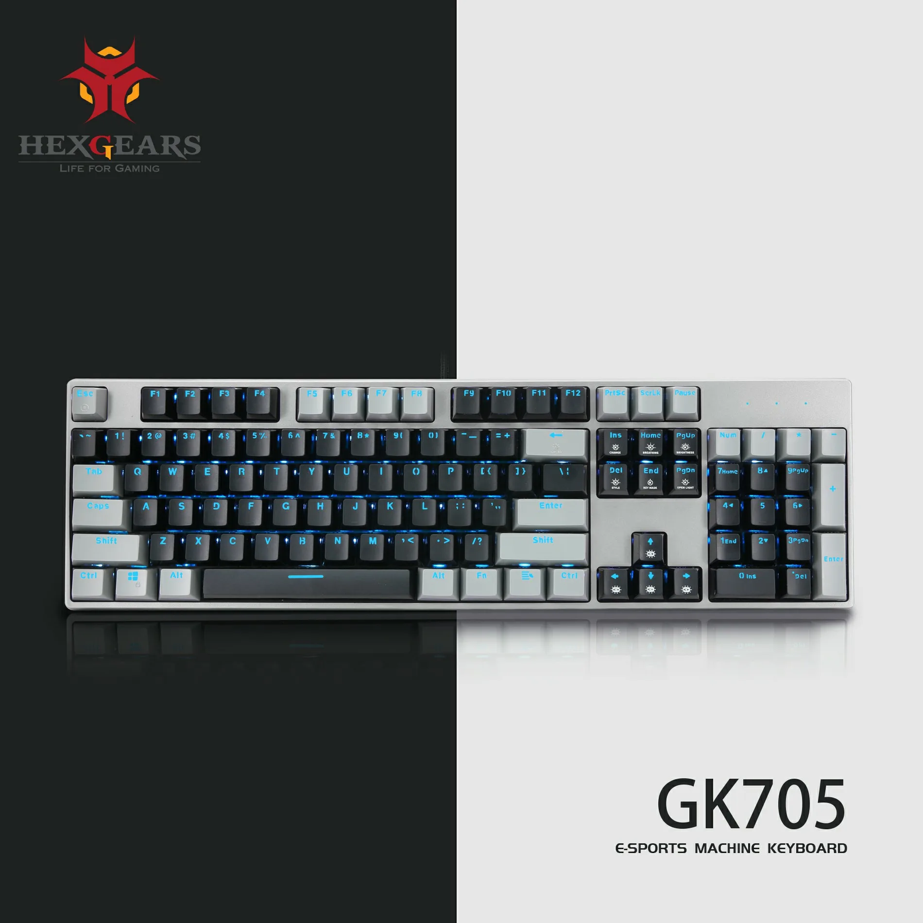 Игровая механическая клавиатура HEXGEARS GK705 профессиональная черно серая с 104