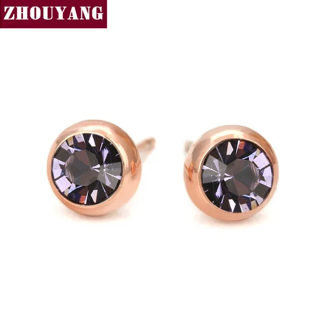 RoseGold Purple ZHOUYANG серьги-гвоздики для женщин OL Стиль лаконичный цвет розового золота модные ювелирные изделия с австрийским кристаллом ZYE496 - Окраска металла: RoseGold Purple