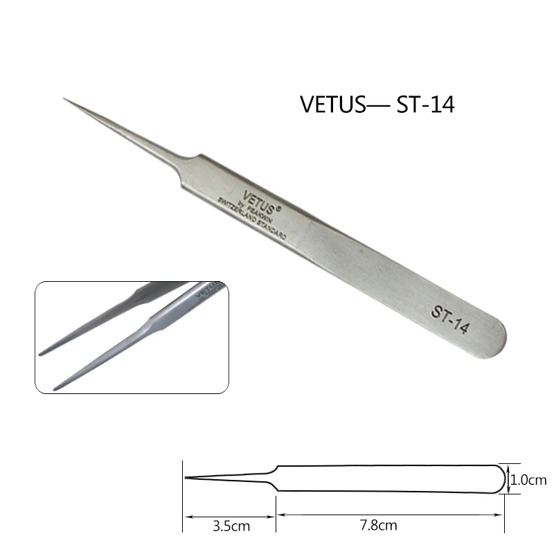 2 шт. ST-11/15 Пинцет VETUS оригинальные щипчики для ресниц для наращивания Анти-статический Нержавеющая сталь ST-10/11/12/13/14/15/16/17 Twe