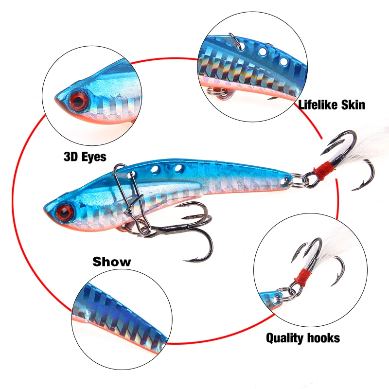 YTQHXY VIB Fishing Lure Hard Bait 65mm 75mm 13g 18g 25g 30g Feather Artificial Spoon With 2 Treble Hooks Fish Tackle WQ517 | Спорт и