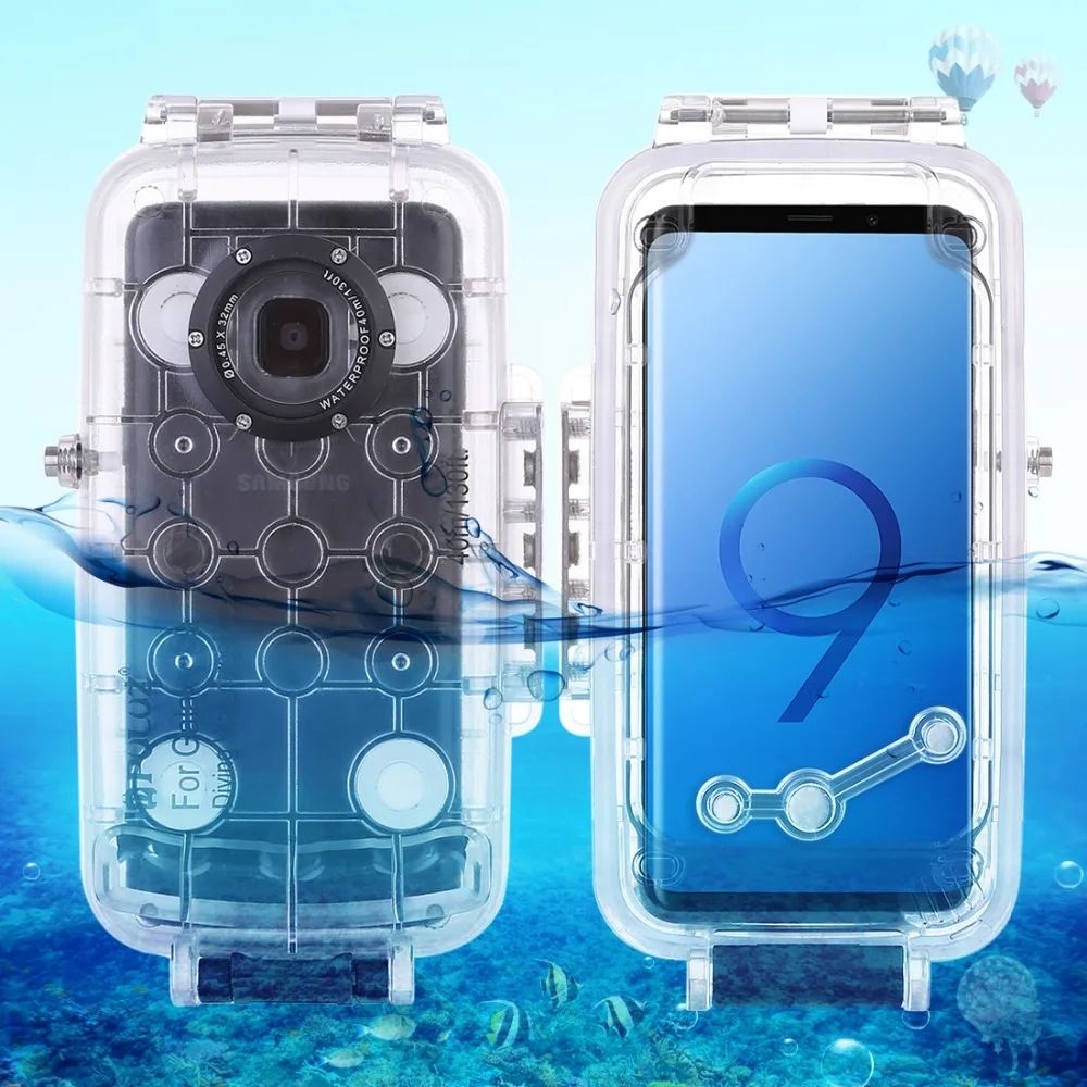 

PULUZ 40m/130ft Underwater Diving Phone Protective Case for Galaxy S9/S9+ Surfing Swimming Snorkeling Photo Video Taking Cover