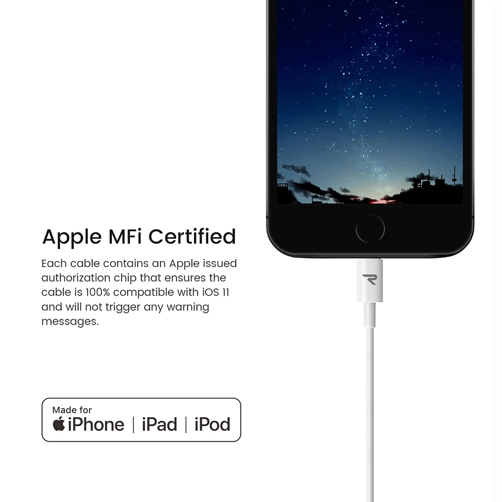 RAMPOW оригинальный кабель MFi 5 V/2A зарядка через usb для передачи данных iPhone X Зарядное