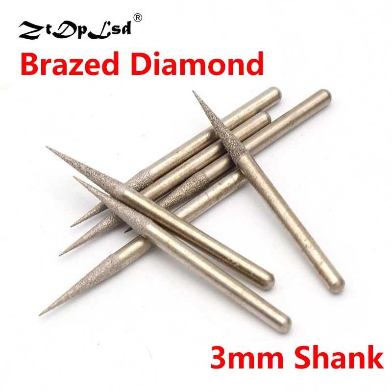 

1Pcs 3mm Shank Grit 46 Pointed Shape Brazed Diamond Grinding Head Burrs Carving Peeling Bits Jade Stone Glass Metal Ceramic Mill