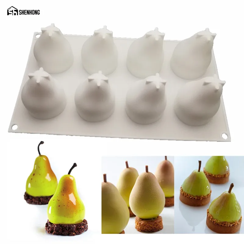 Pear SHENHONG Фрукты Яблоко лимон груша вишня мусс силиконовая форма для торта 3D форма для выпечки шоколадное украшение Маффин Moule печенье DIY - Цвет: Pear