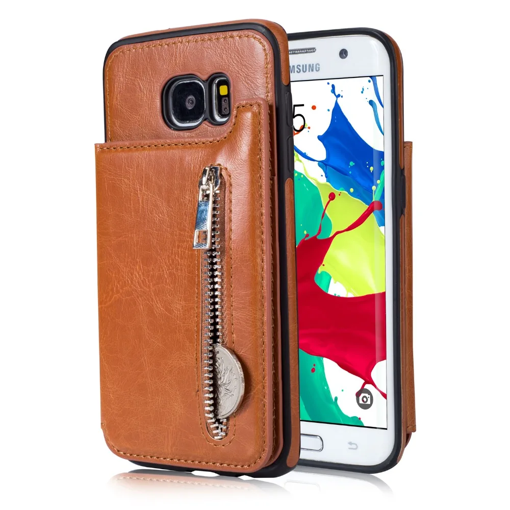 Кожаный чехол кошелек Crazy Horse на молнии с отделением для карт SAMSUNG Galaxy S8 S9 S10 Plus J3 J5 J7