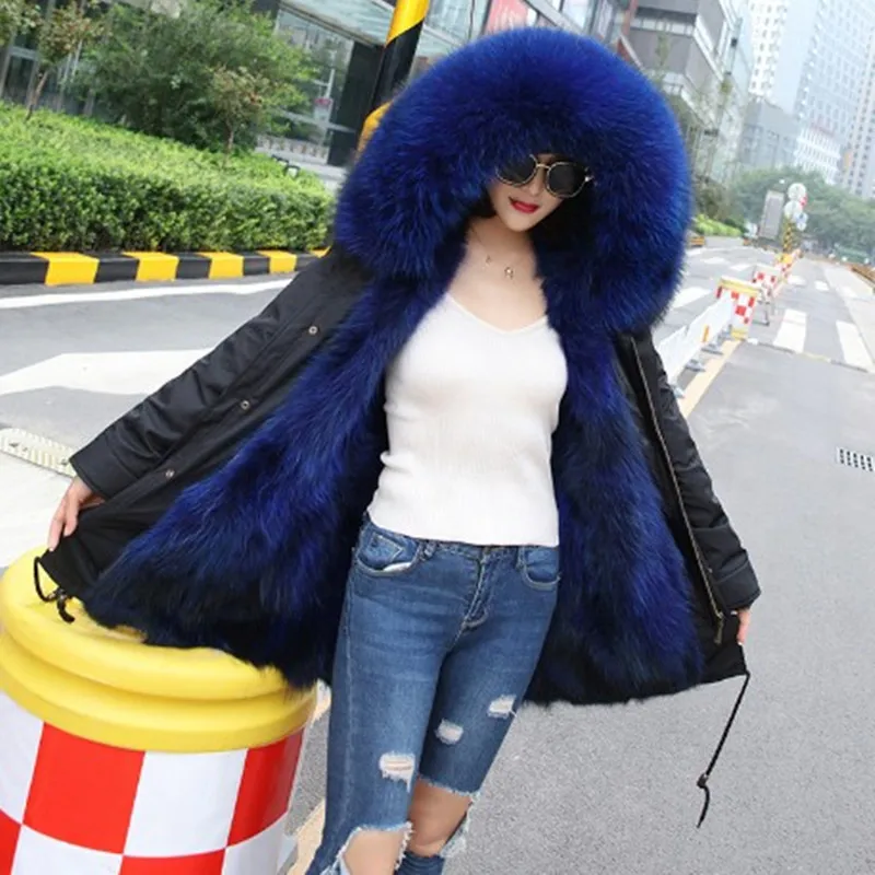 Real Fur Parka For Women Winter Real Fox Fur Lining Coat Raccoon Fur Hoodie Cotton Jacket