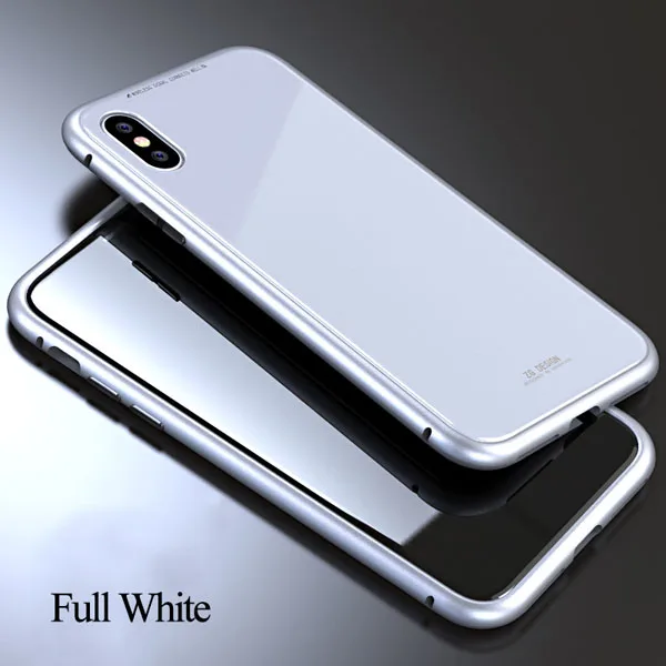 Магнитный адсорбционный чехол для iPhone X 8 7 Plus Алюминиевый Бампер металлический каркас+ 9 H закаленное стекло чехол для телефона - Цвет: Full White