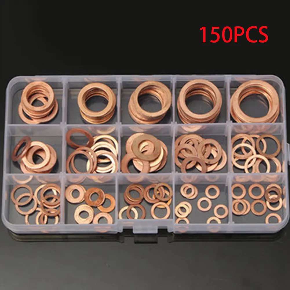150 Pcs Solid Copper Washers Sump Plug Assorted Washer Set Plastic Box | Обустройство дома