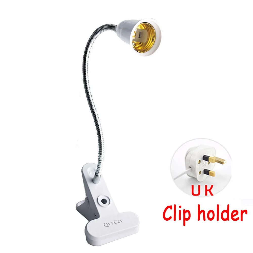 1 head UK plug E27 гибкий держатель для цоколя для настольного стола с зажимом E27 Цоколь Светодиодная лампа для книги, лампы для выращивания 360 держатель для ЕС, США, Великобритании Заглушки для выключения - Цвет: 1 head UK plug