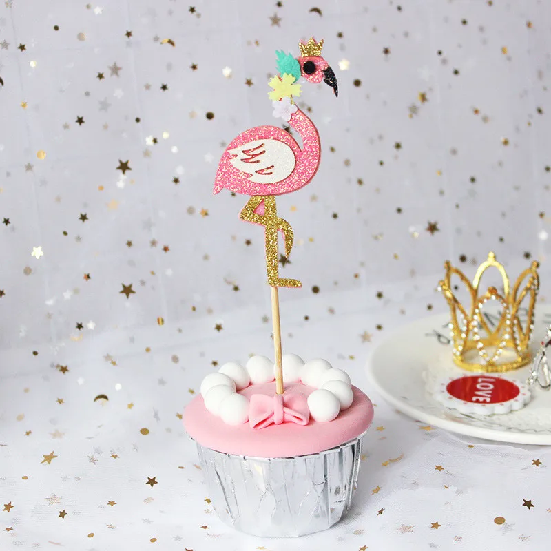 5 шт. милый розовый Фламинго Блестящий Звезда кекс Топпер бамбуковый знак для