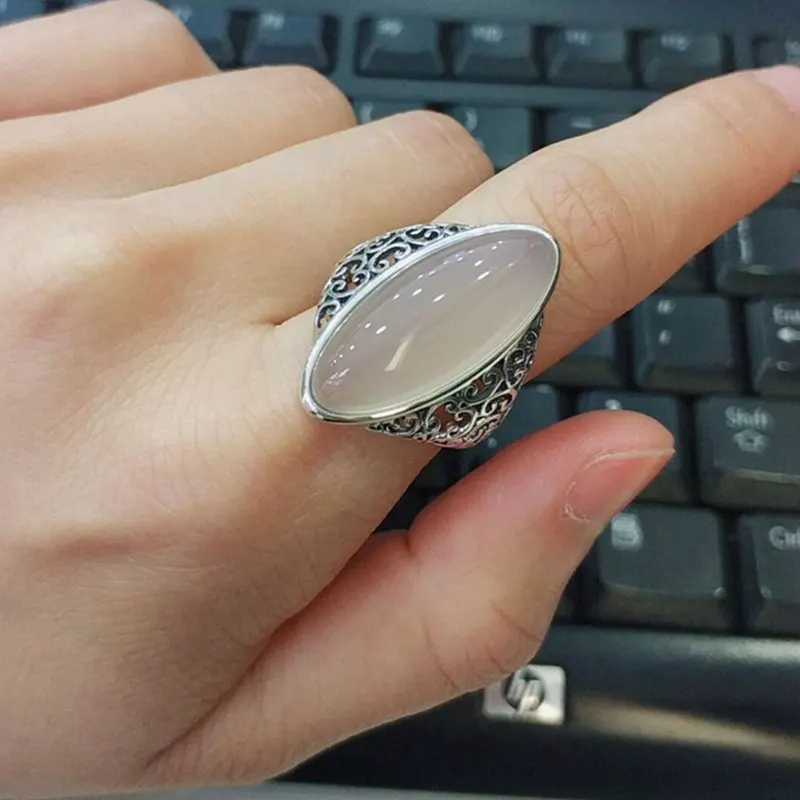 FNJ 925 серебряное кольцо, красный циркон, белый халцедон, черный камень,, Чистое Серебро S925 пробы, тайское серебро, кольца для женщин, ювелирные изделия