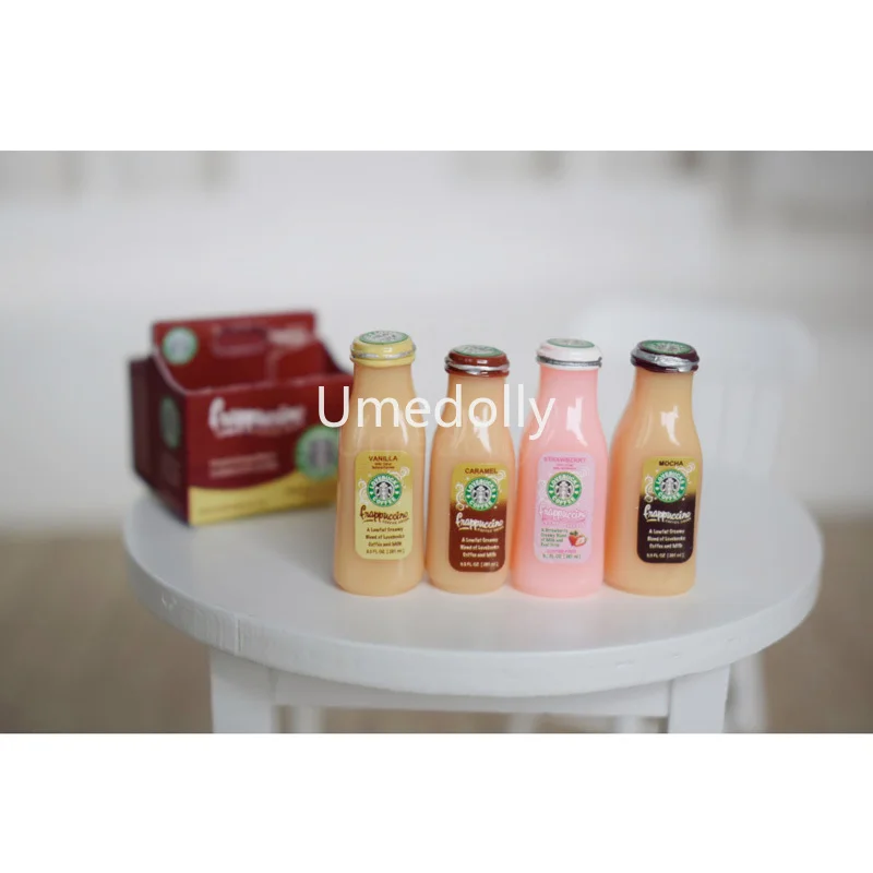 1/6 милые мини 4 бутылки для кофейных напитков Frappuccino с коробкой кукольный домик миниатюрная еда для Барби Blyth Doll