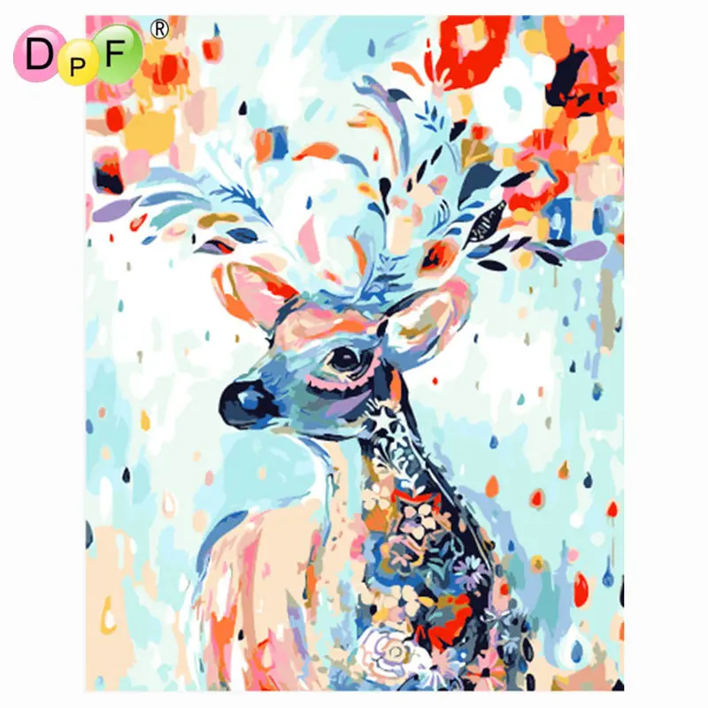 DPF DIY oil Painting Color the deer Paint On Canvas Acrylic Coloring By Numbers painting For living room Decor no frame gift | Дом и сад