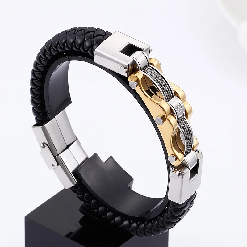 

Креативный волнистый кожаный браслет из титановой стали Ретро панк Модные аксессуары кожаный браслет