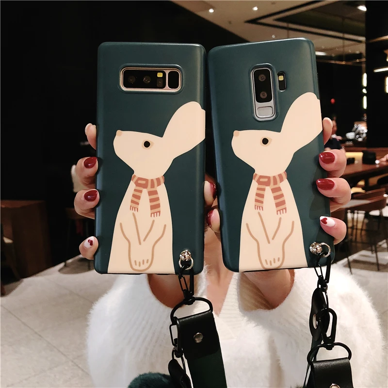 Sam S9 plus Rabbit Case Cute Soft green cover For Samsung Galaxy S8 S8plus note8 note9 Cartoon Shell case + fuzzy strap |
