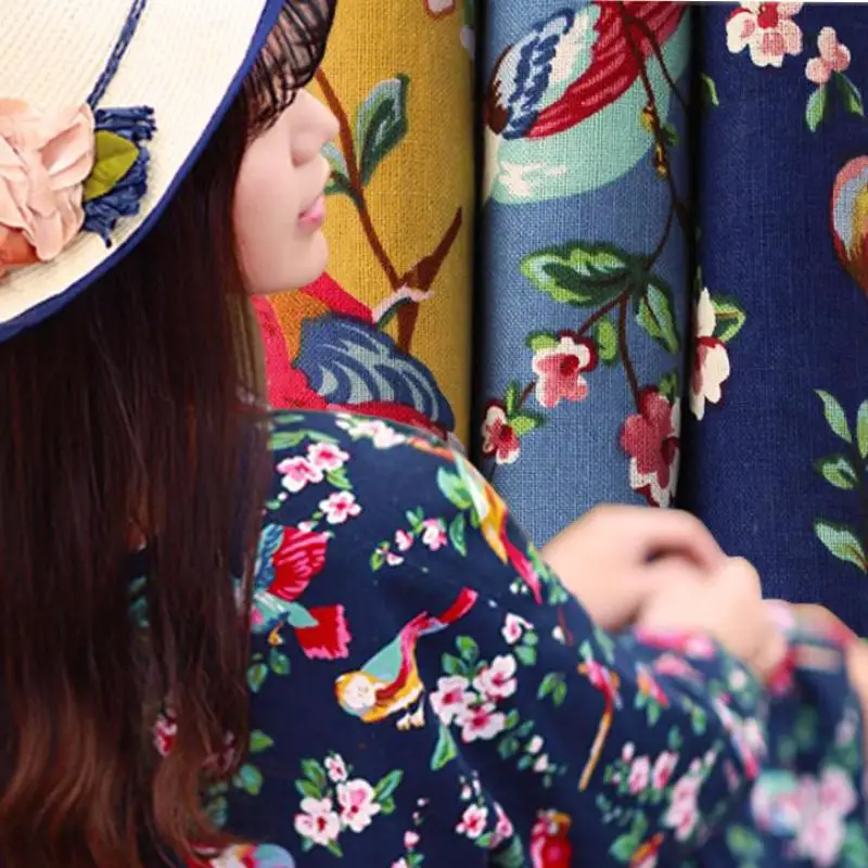 Хлопчатобумажная льняная ткань с цветочным принтом для рубашек 1 метр женская