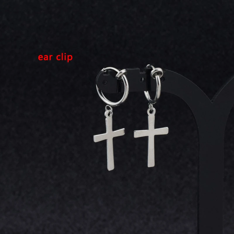Cross ear clip Для женщин обувь для девочек в стиле «панк» Серьги Нержавеющая сталь с изображением крестообразной звезды мира кролик лезвие кулон, серьги с подвеской Для мужчин в стиле «Рок», «хип-хоп» для фотосъемки в стиле гранж с изображением Ушная клипса - Окраска металла: Cross ear clip