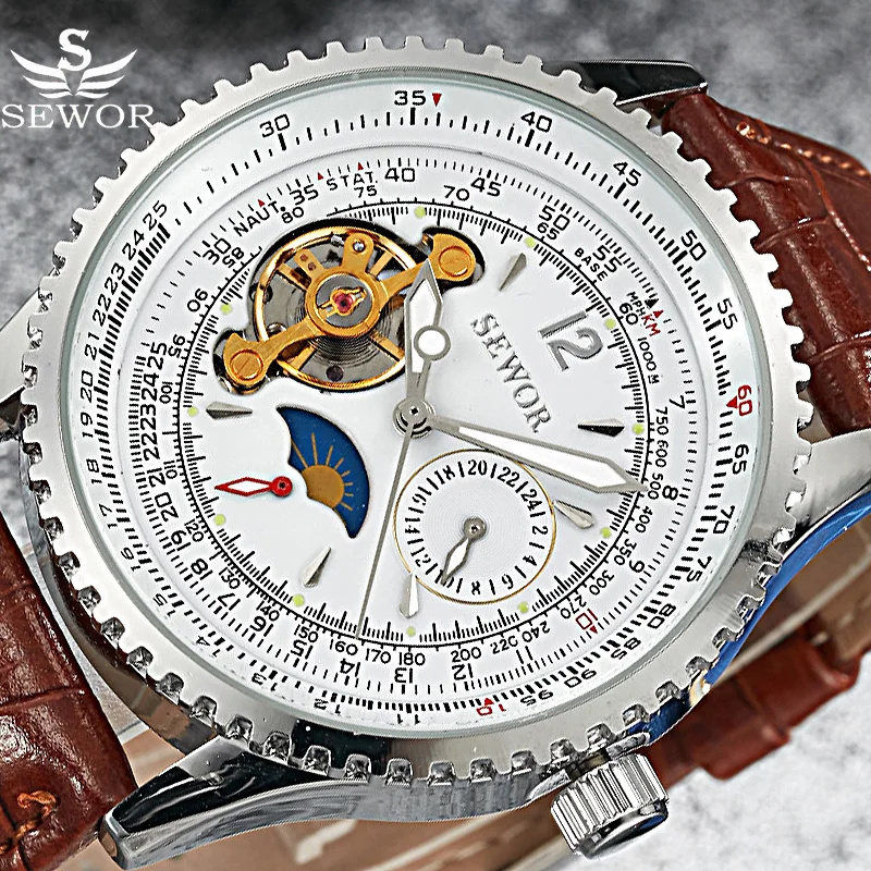 Tourbillon автоматические механические часы для мужчин SEWOR Топ Бренд роскошные