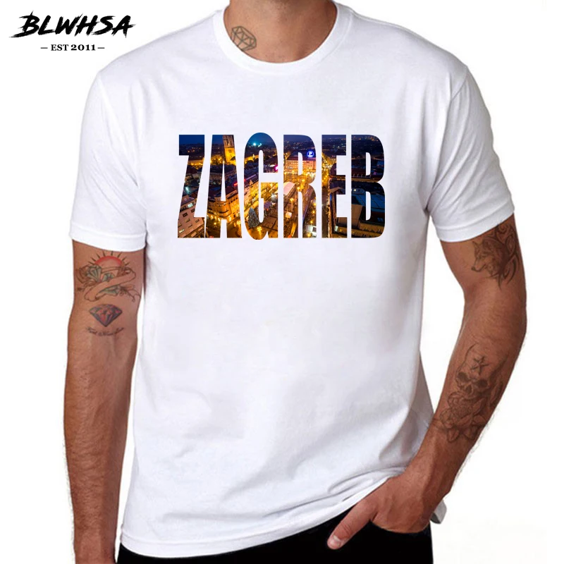 Футболка BLWHSA Zagreb мужская с принтом Повседневная рубашка коротким рукавом 100%