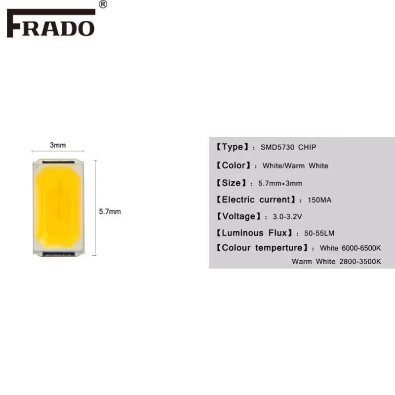 50 шт./лот SMD LED 5730 5630 чип 55LM 0 5 Вт холодный белый светодиод лампы высокой яркости SMT