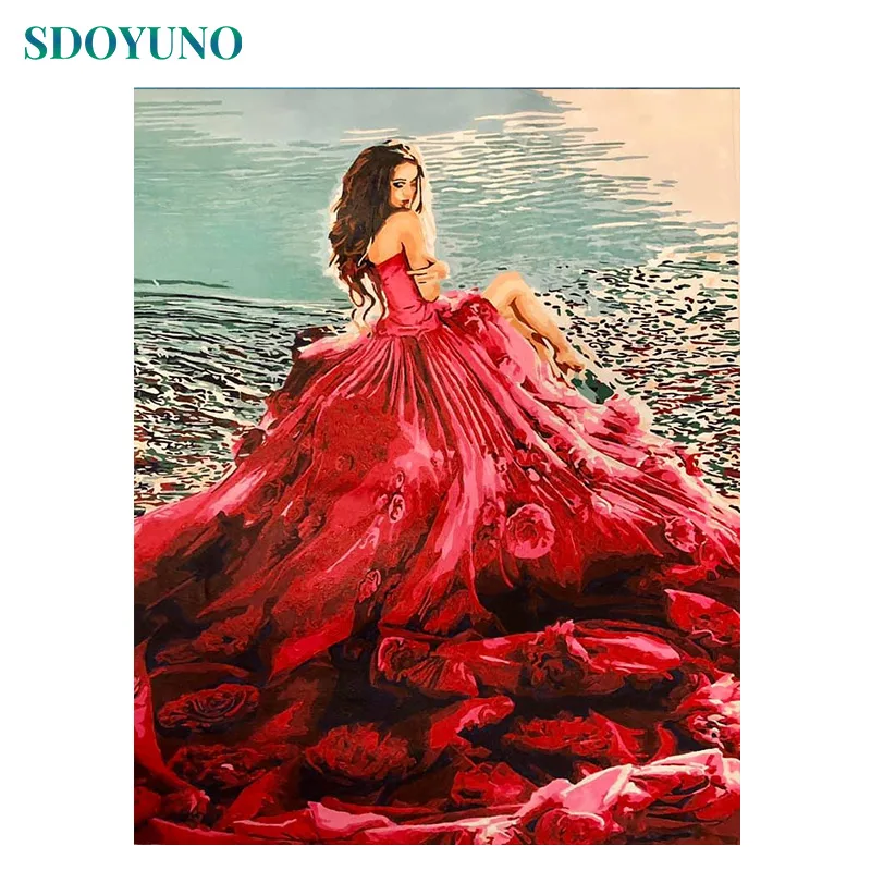 

SDOYUNO 60x75cm Painting By Numbers Women in red DIY Wall Art Home Decor On Canvas Gift Frameless Drawing By Numbers Digital