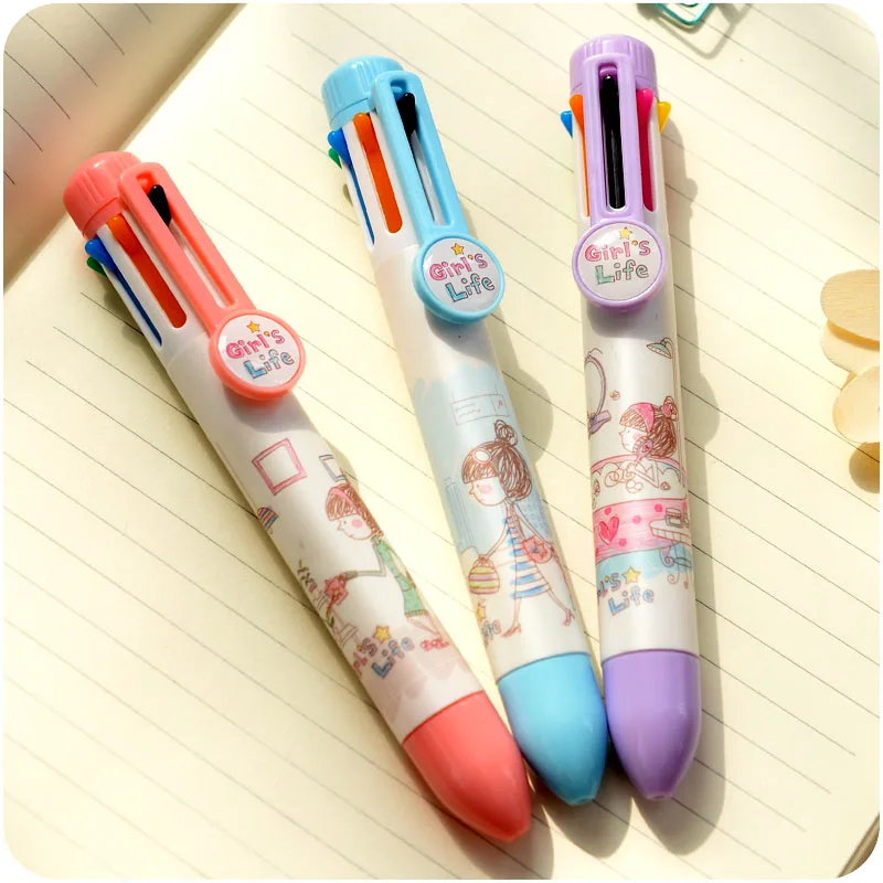 

18 pcs/Lot Cute girl 8 color in 1 marker pen 0.5mm ball point pen Stationery Office school supplies canetas escolar FB941