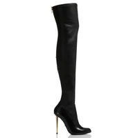 stretch fashion leather metal stiletto over the knee boot high heel sexy gold zipper long boots thigh high winter boots