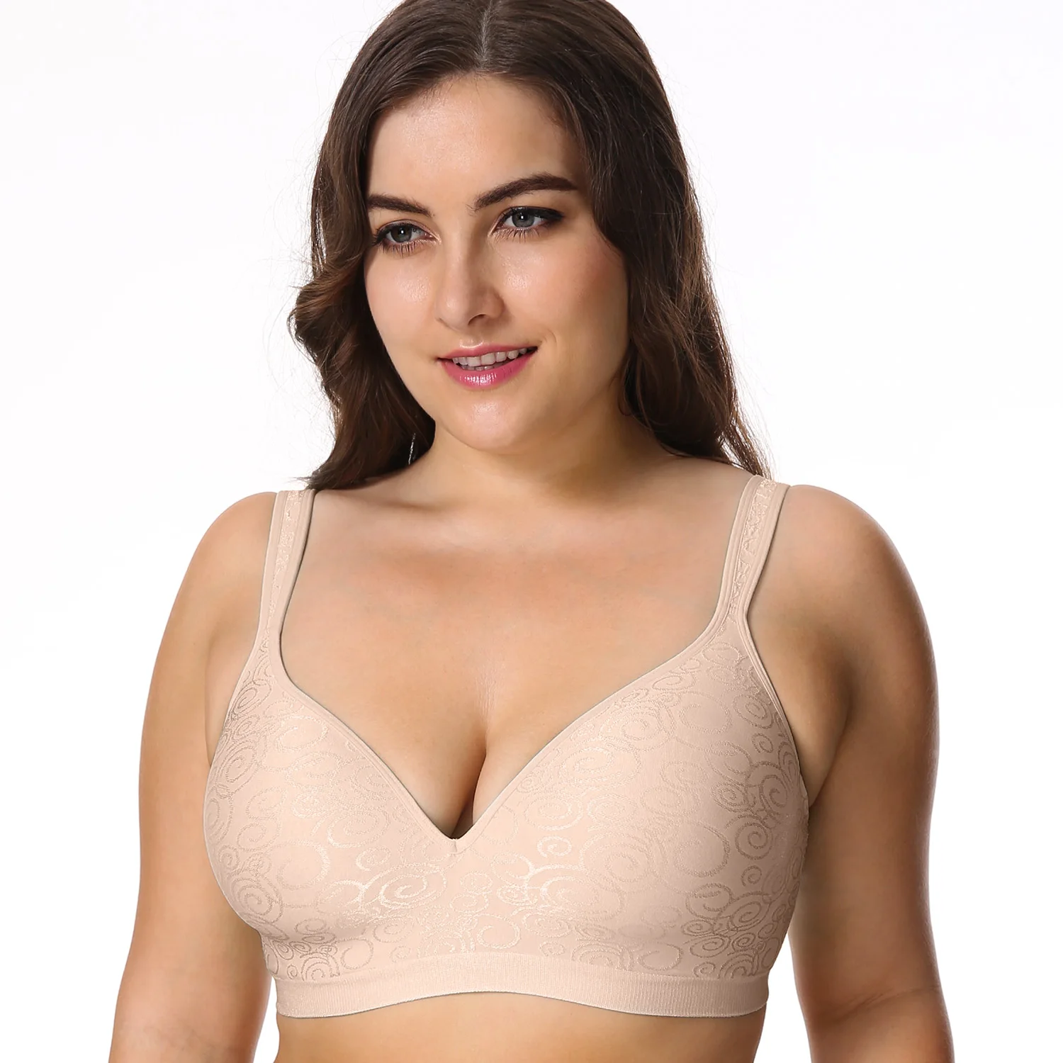 

Women's Jacquard Everyday Comfort Seamless Padded Foam Contour Plus Size Wire Free Bra