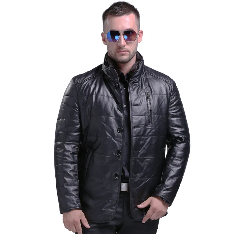 Leather Down Coat AIBIANOCEL модное мужское пальто из натуральной кожи, Мужское пальто из натуральной кожи, теплые зимние куртки из овчины, толстая Роскошная Куртка Jaqueta De Couro - Цвет: Leather Down Coat