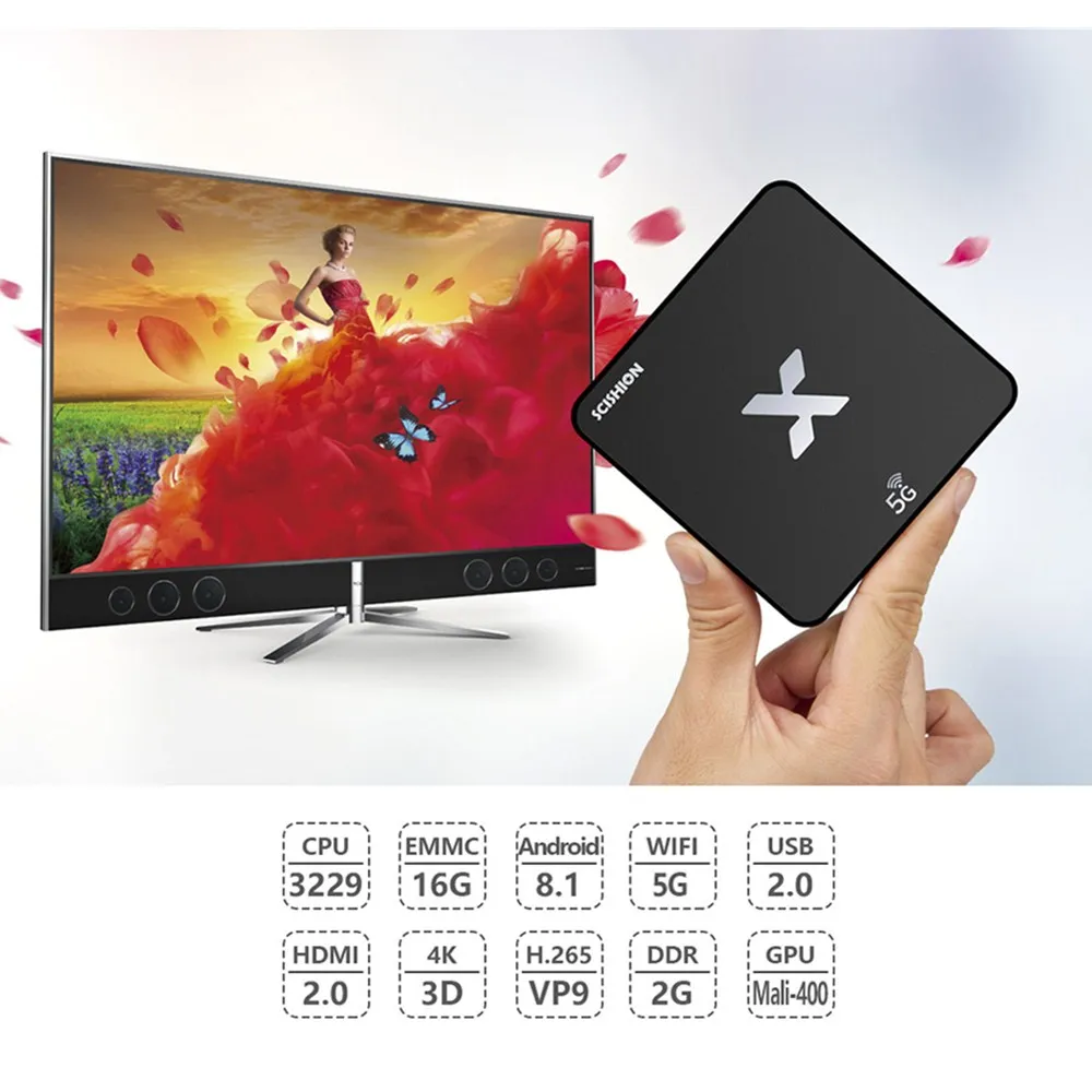 SCISHION модель X 4 К Smart ТВ Box Android 8 1 Rockchip3229 коробке 2 ГБ 16 5 г Wi Fi 100 Мбит H.265