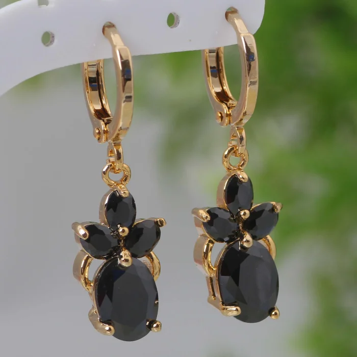Гламурные модные ювелирные изделия серьги из желтого золота и черного фианита