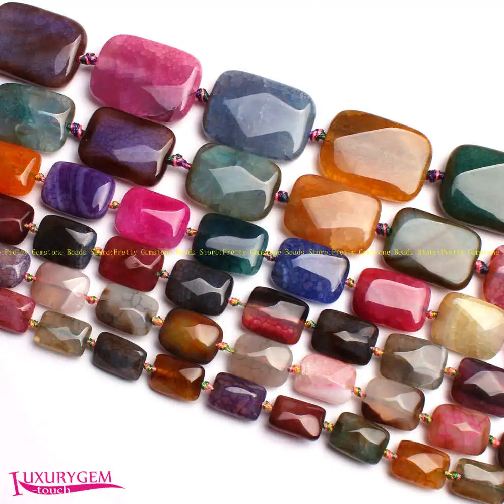 

High Quality Multicolor Natural Cracked Agates Stone 10x14-22x30mm Faceted Rectangle Shape DIY Gems Loose Beads wj337