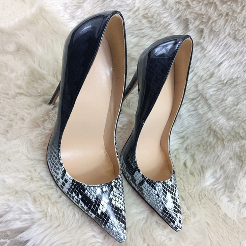 Snakeskin Print Leather High Heels Pumps Women 8cm 10cm 12cm Stilettos Akamatsu Spring Sexy High-heeled Shoes Woman Mixed Colors | Обувь