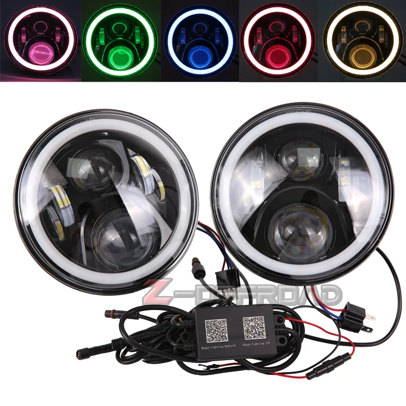 Для Jeep Wrangler RGB Halo 7 дюймов светодиодный фары Bluetooth функция для 1997 до 2017 фонарь