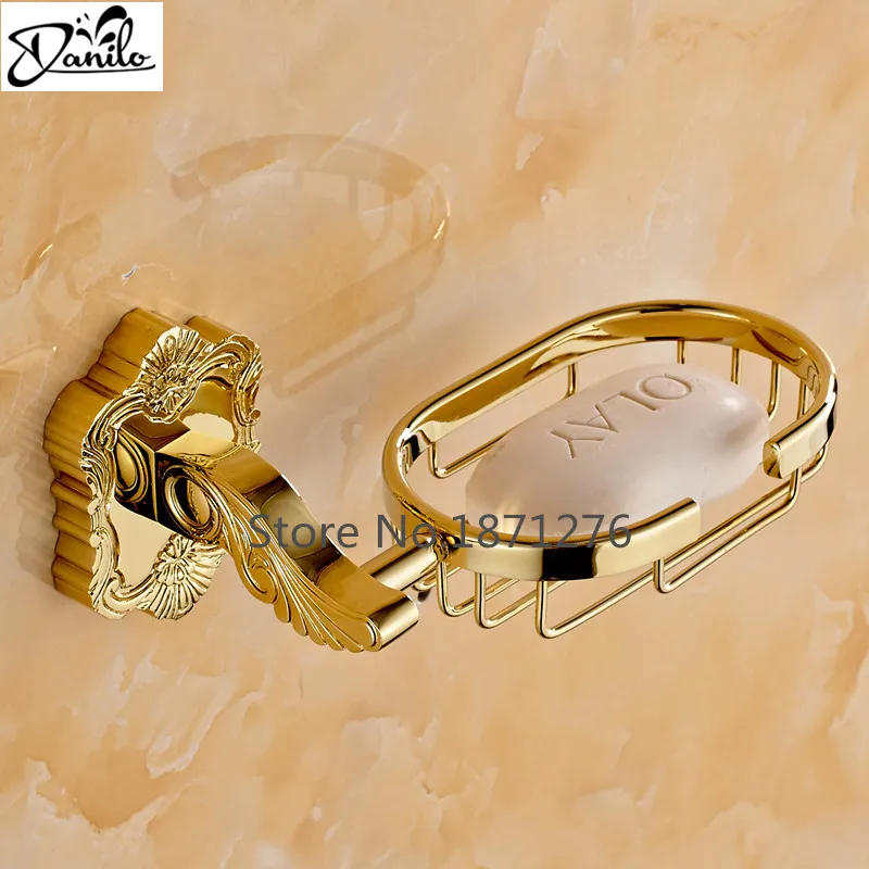 Настенное крепление Золотой резной держатель для мыла твердая латунная корзина