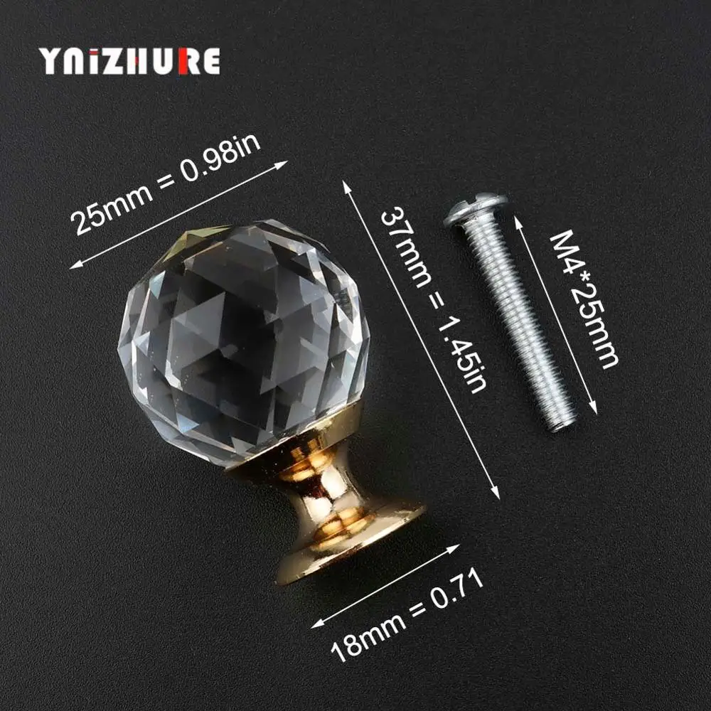 25mm crystal ball YNIZHURE фирменный дизайн 20-40 мм Хрустальные стеклянные ручки комод Ящик Кухонный Шкаф вытяжной шкаф ручка - Цвет: 25mm crystal ball