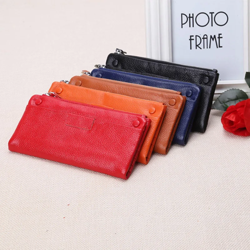 New Big Capacity Wallet Soft First Layer Cow Leather Wallets Real Genuine Lady Women Clutch Bag Zipper Purse|zipper purse|leather walletcow leather