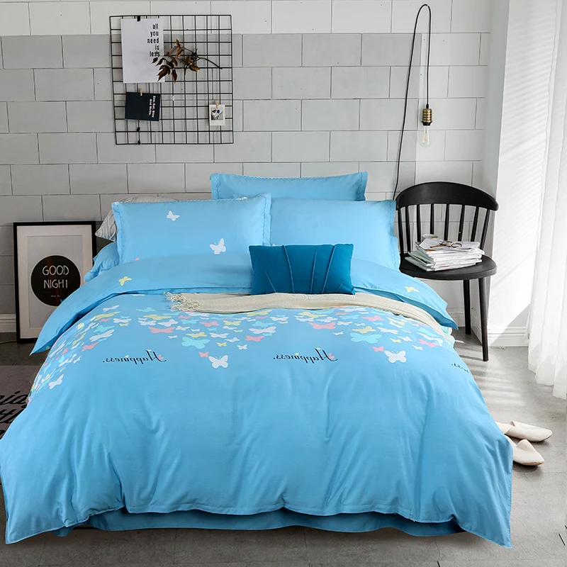 

2018 100%cotton Bedding Set Leaf printing Duvet Cover Set Super Soft Quilt Cover twin queen King size Bedclothes 4 Pieces Hot