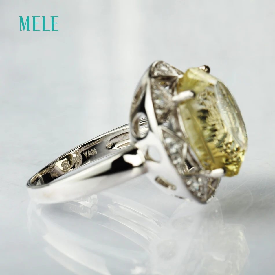 Натуральный дымчатый кварты и лимонный кварц серебряное кольцо цветок резки