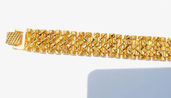 Пескоструйную 14 мм шириной 7.8 &quot24 К Желтое золото GF браслет резные часы цепь