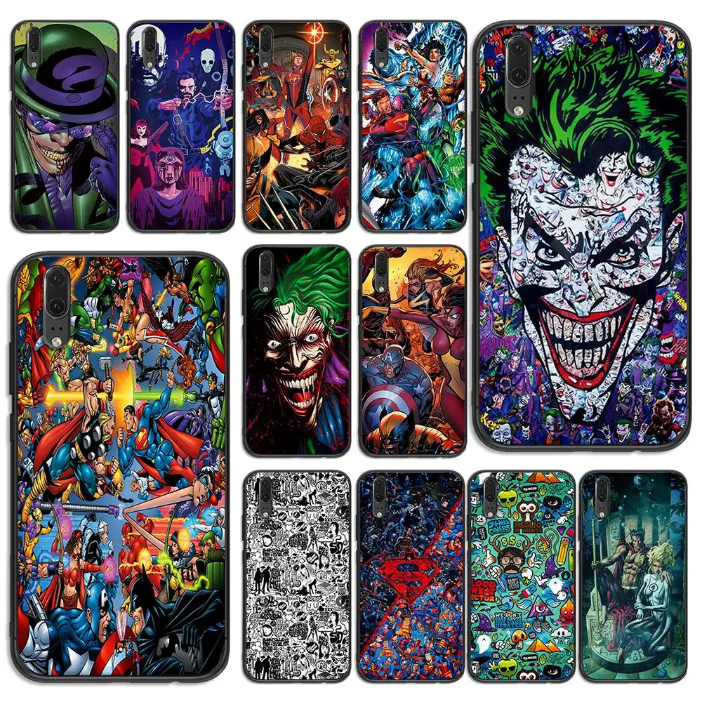 Комиксы Marvel для huawei Y6 Y7 Y9 Prime чехол телефона Nova 2i 3 4 3i Lite mate 10 20 Pro черные силиконовые