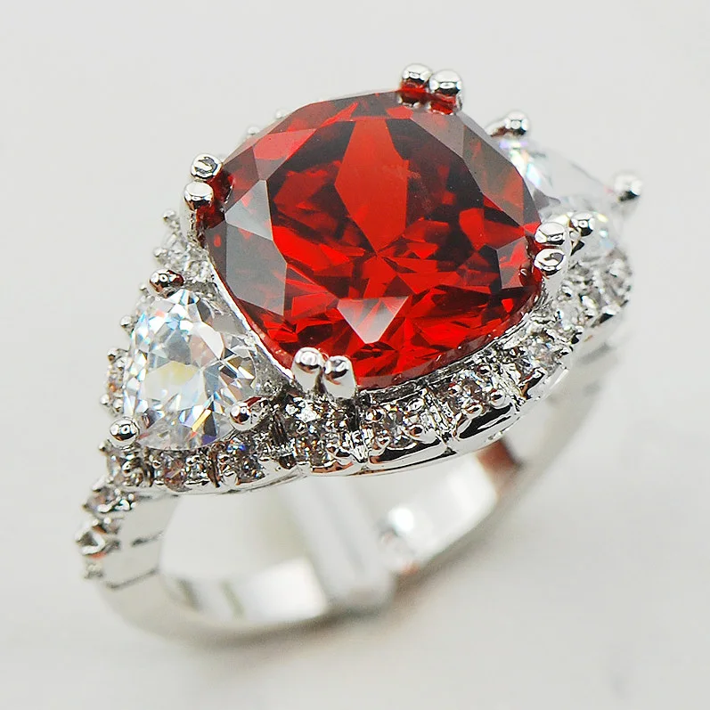 

Garnet White Crystal Zircon Women 925 Sterling Silver Ring F940 Size 6 7 8 9 10