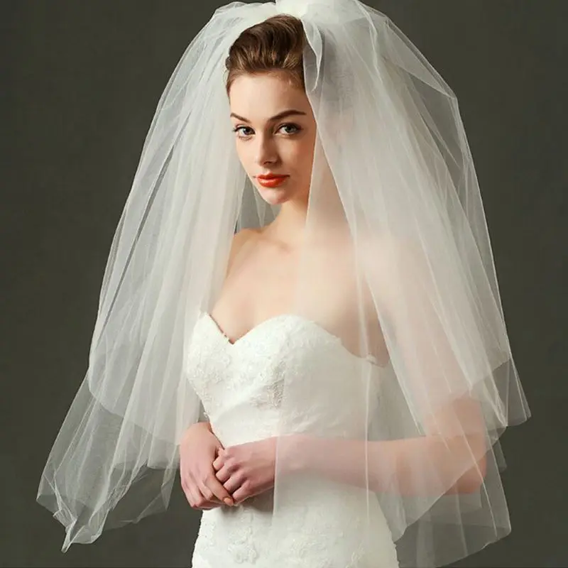 

Wholesale Tulle Wedding Dress Veils Fluffy Mesh White Multi Layer Bridal Hair Veil Comb Bride Fairy Marriage Accessory