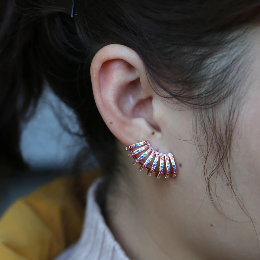 

New Multi Color Cz Stud Earring High Quality Fashion Earrings for Women Crystal rainbow cz gorgeous lady Party Jewelry