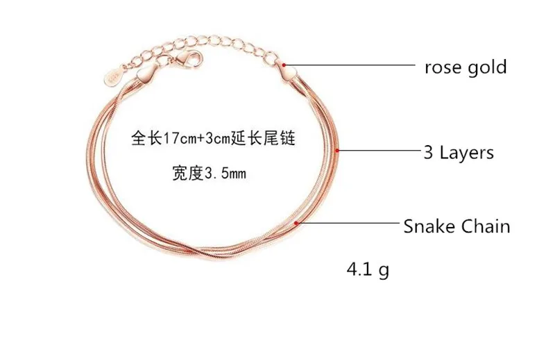 Новый Модный женский Посеребренная Braceletss аксессуары Мода розовое золото 3 слоя