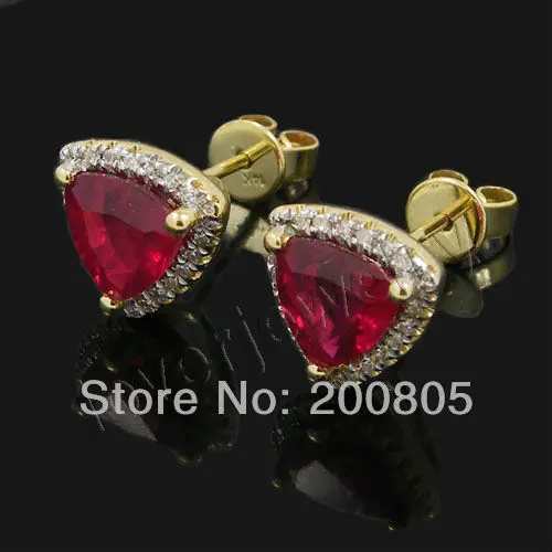 Серьги-гвоздики LOVERJEWELRY из желтого золота 585 пробы с красным Рубином 7 мм E0081 -